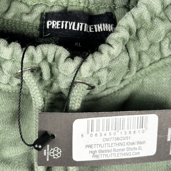 PrettyLittleThing Womens Khaki Washed High Waisted Runner Shorts Sz XL NWT - Picture 5 of 7